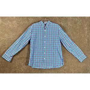 BONOBOS Mens Standard Fit Button Down Shirt Blue Plaid Long Sleeve Casual Size L